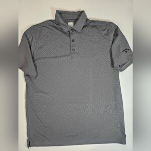 Callaway Mens Polo‎ Large Grey Microstripe Golf Preppy Pickle Ball Activewear